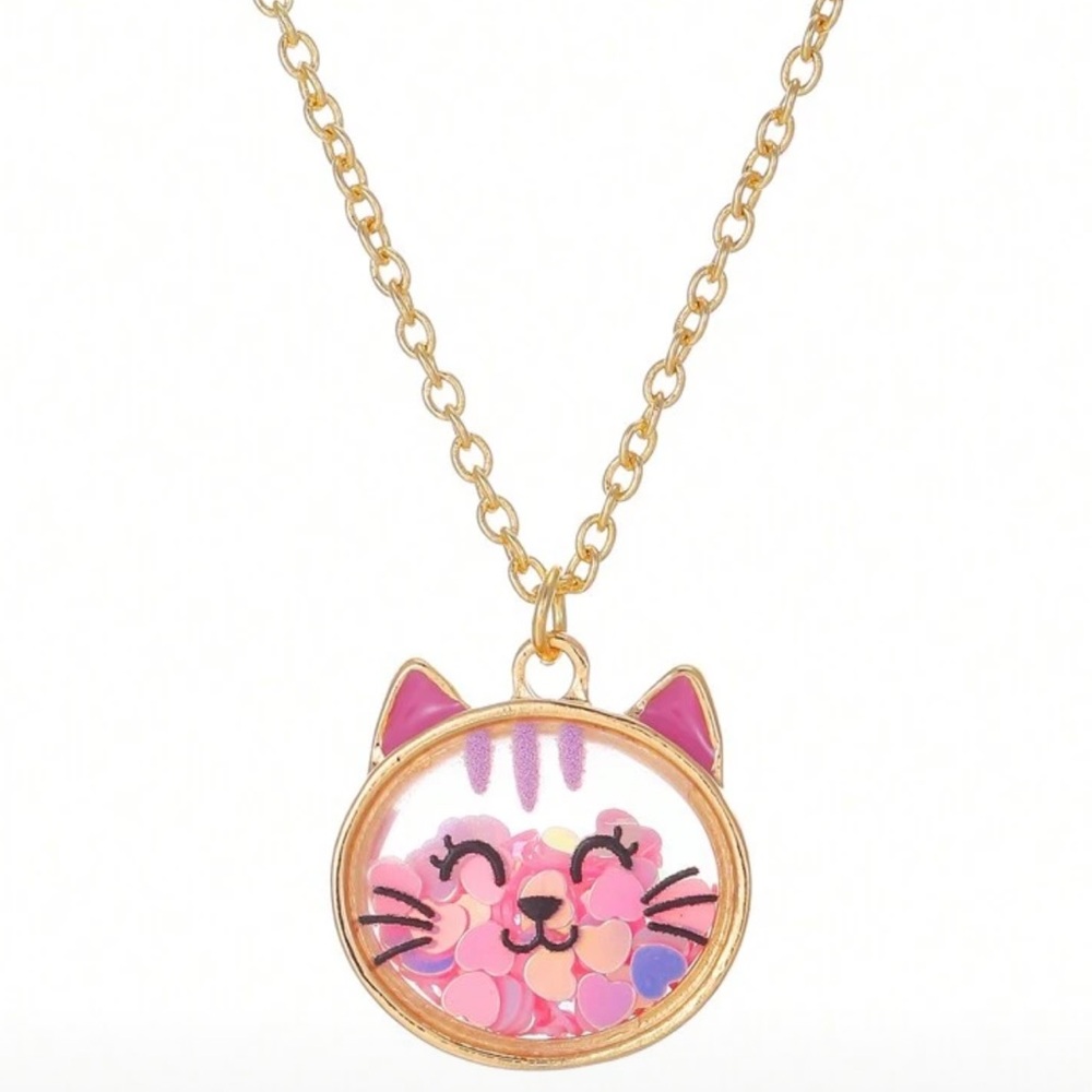 Chic Nation Gold Cat Necklace with Pink and Purple Accents